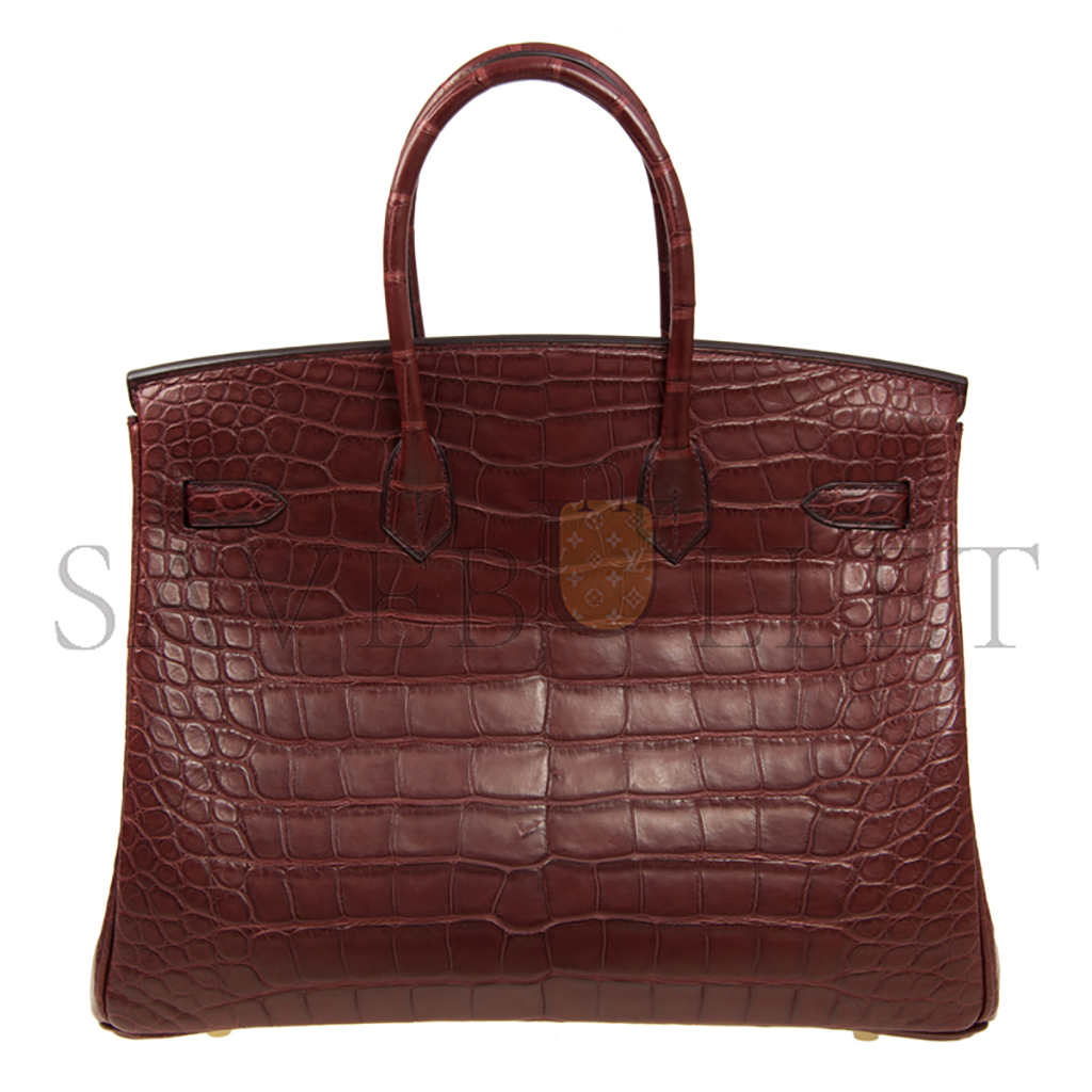 H**mes master birkin 35 matt crocodile leather bordeaux red gold buckle h041367ck3j (35*28*18cm)